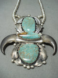 Crazy Authentic Vintage Native American Navajo #8 Turquoise Sterling Silver Bear Necklace-Nativo Arts