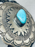 Mesmerizing Vintage Native American Navajo Pilot Mountain Turquoise Sterling Silver Huge Bolo-Nativo Arts