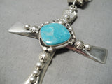 Heavy Cross Native American Navajo Royston Turquoise Sterling Silver Cross Necklace-Nativo Arts