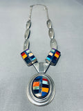 Native American Important Al Platero Thick Silver Sterling Inlay Turquoise Vintage Necklace-Nativo Arts
