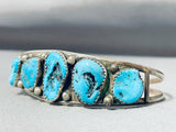 Excellent Vintage Native American Navajo 5 Morenci Turquoise Sterling Silver Bracelet-Nativo Arts
