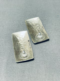 Super Detailed Vintage Native American Navajo Sterling Silver Rug Earrings-Nativo Arts