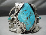 Opulent Vintage Native American Navajo Lone Mountain Turquoise Sterling Silver Bracelet Old-Nativo Arts