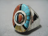 Important Don Dewa Zuni Native American Turquoise Sterling Silver Inlay Ring-Nativo Arts