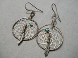Amazing Native American Navajo Turquoise Sterling Silver Dream Catcher Earrings-Nativo Arts