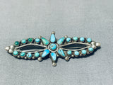 Early 1900's Vintage Native American Zuni Blue Green Turquoise Sterling Silver Pin-Nativo Arts
