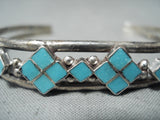 Spectacular Vintage Native American Zuni Blue Gem Turquoise Inlay Sterling Silver Bracelet-Nativo Arts