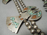 Huge Vintage Native American Navajo Green Turquoise Sterling Silver Squash Blossom Necklace-Nativo Arts