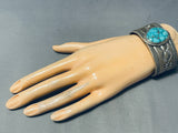 Heavy 100 Gram Vintage Native American Navajo Carico Lake Turquoise Sterling Silver Bracelet-Nativo Arts