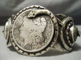 Tremendous Vintage Native American Navajo Sterling Silver Snake Coin Green Turquoise Bracelet-Nativo Arts