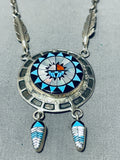 One Of The Most Unique Vintage Native American Zuni Turquoise Inlay Sterling Silver Necklace-Nativo Arts