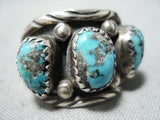 Triple Rare Turquoise Vintage Native American Navajo Sterling Silver Ring Old-Nativo Arts