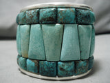 One Of The Biggest Vintage Green Inlay Turquoise Sterling Silver Bracelet Old-Nativo Arts