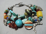 Fabulous Vintage Native American Navajo Turquoise Sterling Silver Charm Bracelet-Nativo Arts