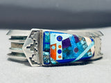 Native American Zuni Picasso Style Vintage Turquoise Inlay Sterling Silver Bracelet-Nativo Arts