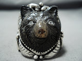 Native American One Of The Best Ever Hand Carved Bear Turquoise Sterling Silver Ring-Nativo Arts