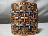 Huge Native American Navajo Cross Christian Hand Tooled Copper Bracelet- Wide!!-Nativo Arts