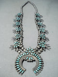 Women's Vintage Native American Zuni Turquoise Sterling Silver Squash Blossom Necklace Old-Nativo Arts