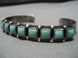 Rare Squared Green Turquoise Vintage Native American Navajo Sterling Silver Bracelet Old-Nativo Arts