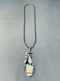 Phil Gia Vintage Native American Zuni Inlay Textured Turquoise Sterling Silver Necklace-Nativo Arts