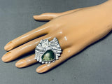 Striking San Felipe Damale Turquoise Sterling Silver Chief Ring-Nativo Arts
