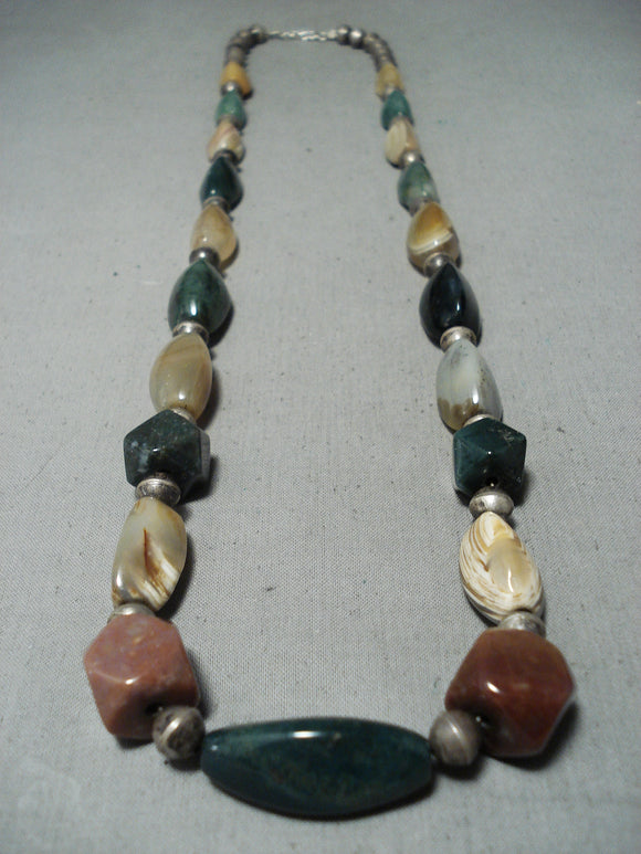 Fabulous Native American Navajo Green Brown Agate Sterling Silver Necklace-Nativo Arts
