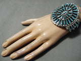 Impressive Vintage Navajo Turquoise Cluster Sterling Silver Bracelet Native American-Nativo Arts