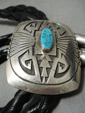 Incredible Vintage Native American Navajo Blue Gem Turquoise Sterling Silver Bolo Tie-Nativo Arts