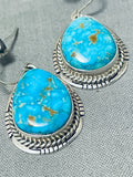 Gorgeous Vintage Native American Navajo Kingman Turquoise Sterling Silver Earrings-Nativo Arts
