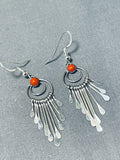 Stunning Native American Navajo Coral Sterling Silver Earrings-Nativo Arts
