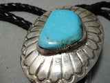 Superior Vintage Native American Navajo Big Turquoise Sterling Silver Nativw American Bolo Tie-Nativo Arts