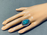 Impressive Vintage Native American Navajo Blue Gem Turquoise Sterling Silver Ring-Nativo Arts