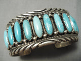 One Of Best Vintage Native American Navajo Long Carico Lake Turquoise Sterling Silver Bracelet-Nativo Arts