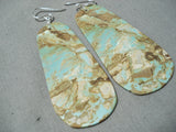 Native American One Of The Biggest Santo Domingo #8 Turquoise Sterling Silver Earrings-Nativo Arts