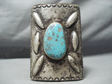 Early 1900's Vintage Native American Navajo Turquoise Sterling Silver Bracelet Bowguard Old-Nativo Arts