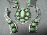 Signed Vintage Native American Navajo Gaspeite Sterling Silver Necklace Earrings Set-Nativo Arts