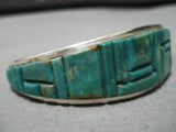 Very Intricate!! Vintage Native American Navajo Royston Turquoise Sterling Silver Inlay Bracelet-Nativo Arts