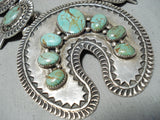 Signed Vintage Native American Navajo Royston Turquoise Sterling Silver Squash Blossom Necklace-Nativo Arts