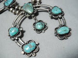 Huge Vintage Native American Navajo Diamond Turquoise Sterling Silver Squash Blossom Necklace-Nativo Arts