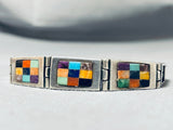 Double Technique Vintage Native American Navajo Turquoise Sterling Silver Link Bracelet-Nativo Arts