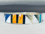 Extremely Rare Native American Navajo Turquoise Inlay Sterling Silver Bangle Bracelet-Nativo Arts