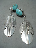 Stunning Navajo Kingman Turquoise Sterling Silver Earrings Native American-Nativo Arts