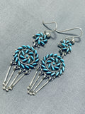 Important Vintage Native American Zuni Signd Blue Gem Turquoise Cluster Sterling Silver Earrings-Nativo Arts