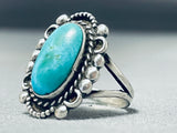 Sweet Vintage Native American Navajo Pilot Mountain Turquoise Sterling Silver Ring-Nativo Arts