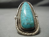 Huge Vintage Navajo Carico Lake Turquoise Sterling Silver Native American Ring-Nativo Arts