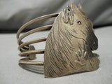 Museum Quality Vintage Native American Navajo Ricky Reader Sterling Silver Carved Bracelet Old-Nativo Arts