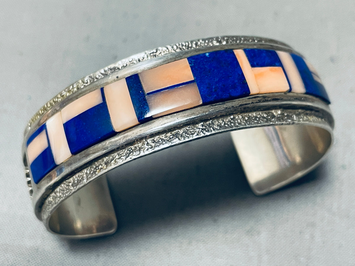 Extremely Rare Signed Vintage Native American Navajo Lapis Shell Sterl ...