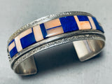 Extremely Rare Signed Vintage Native American Navajo Lapis Shell Sterling Silver Bracelet-Nativo Arts