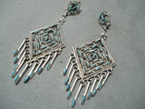 Beautiful Native American Zuni Blue Gem Turquoise Sterling Silver Dangle Earrings-Nativo Arts