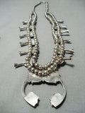 Signed Women's Vintage Native American Navajo Turquoise Sterling Silver Squash Blossom Necklace-Nativo Arts
